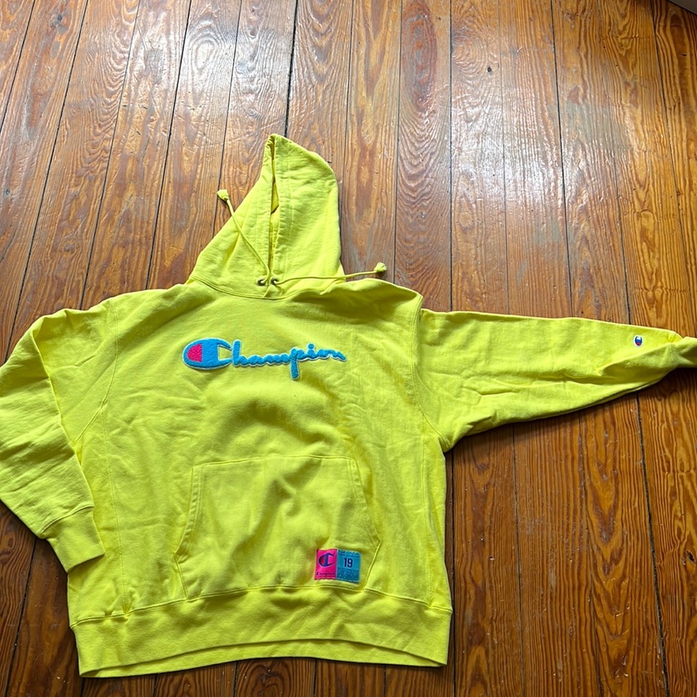 Mens Champion neon yellow sweatshirt